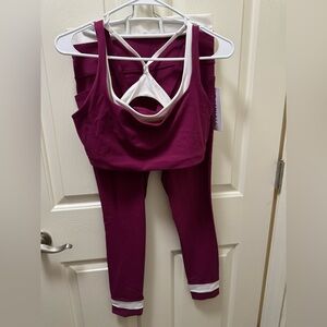Athleta Magenta and White Sports Bra and Leggings Set